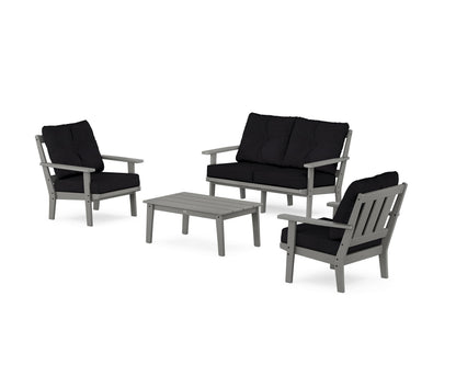 POLYWOOD® Oxford 4-Piece Deep Seating Set with Loveseat in Slate Grey / Midnight Linen