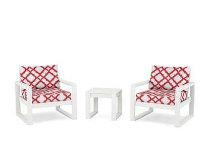 POLYWOOD® EDGE Sectional 3-Piece Deep Seating Set in White / Trellis Crimson