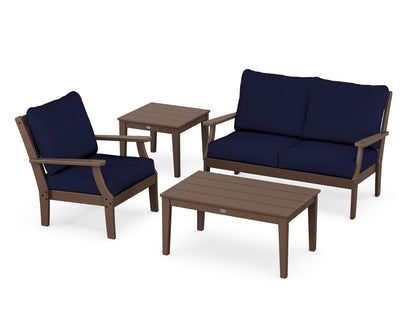 POLYWOOD® Braxton 4-Piece Deep Seating Set in Mahogany / Navy