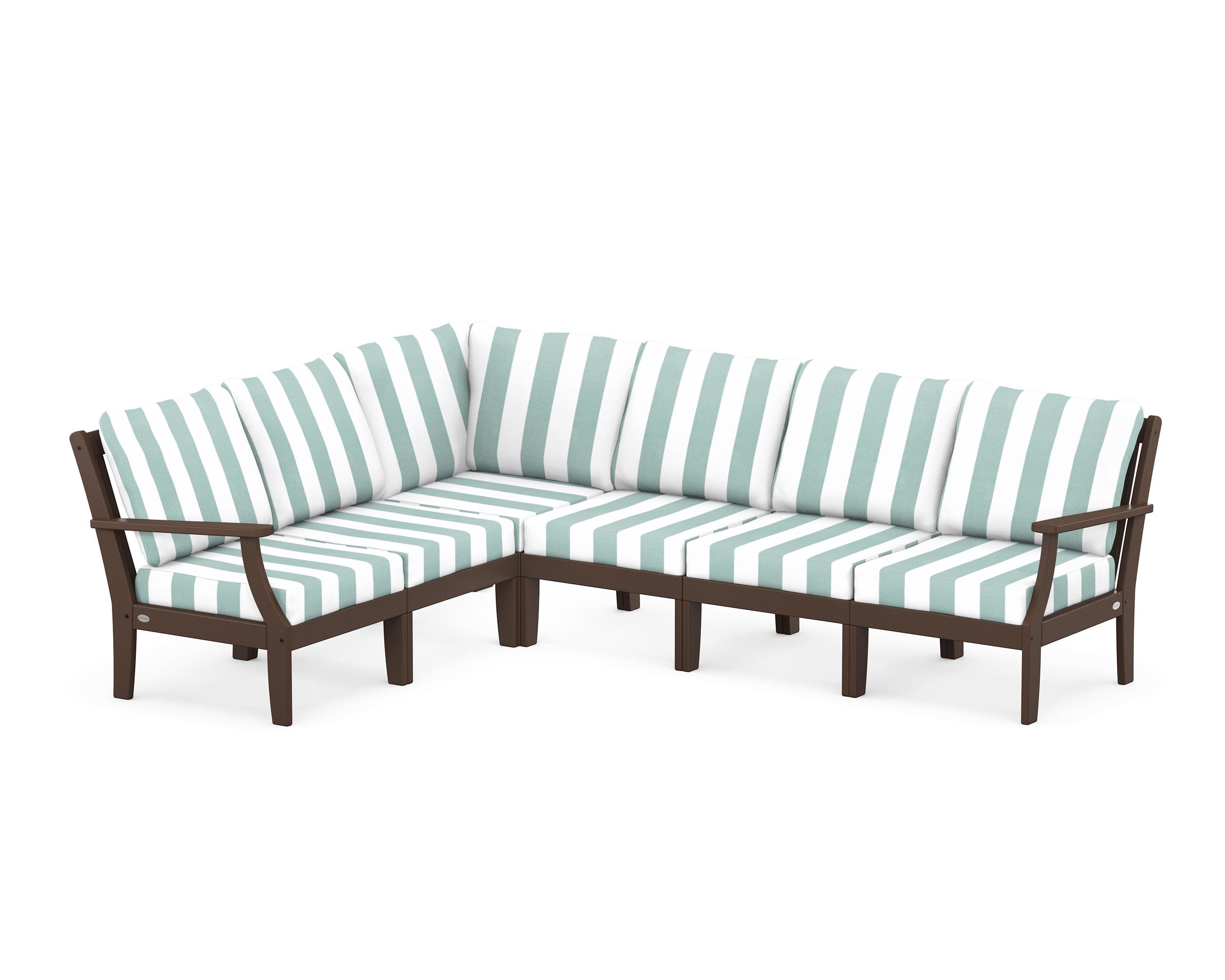POLYWOOD® Braxton Modular 6-Piece Deep Seating Set in Mahogany / Cabana Stripe Glacier Spa