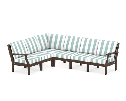 POLYWOOD® Braxton Modular 6-Piece Deep Seating Set in Mahogany / Cabana Stripe Glacier Spa