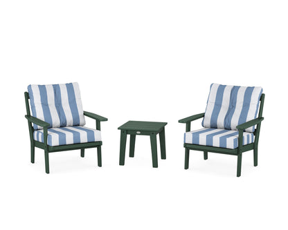 POLYWOOD® Oxford 3-Piece Deep Seating Set in Green / Cabana Stripe Sky Blue