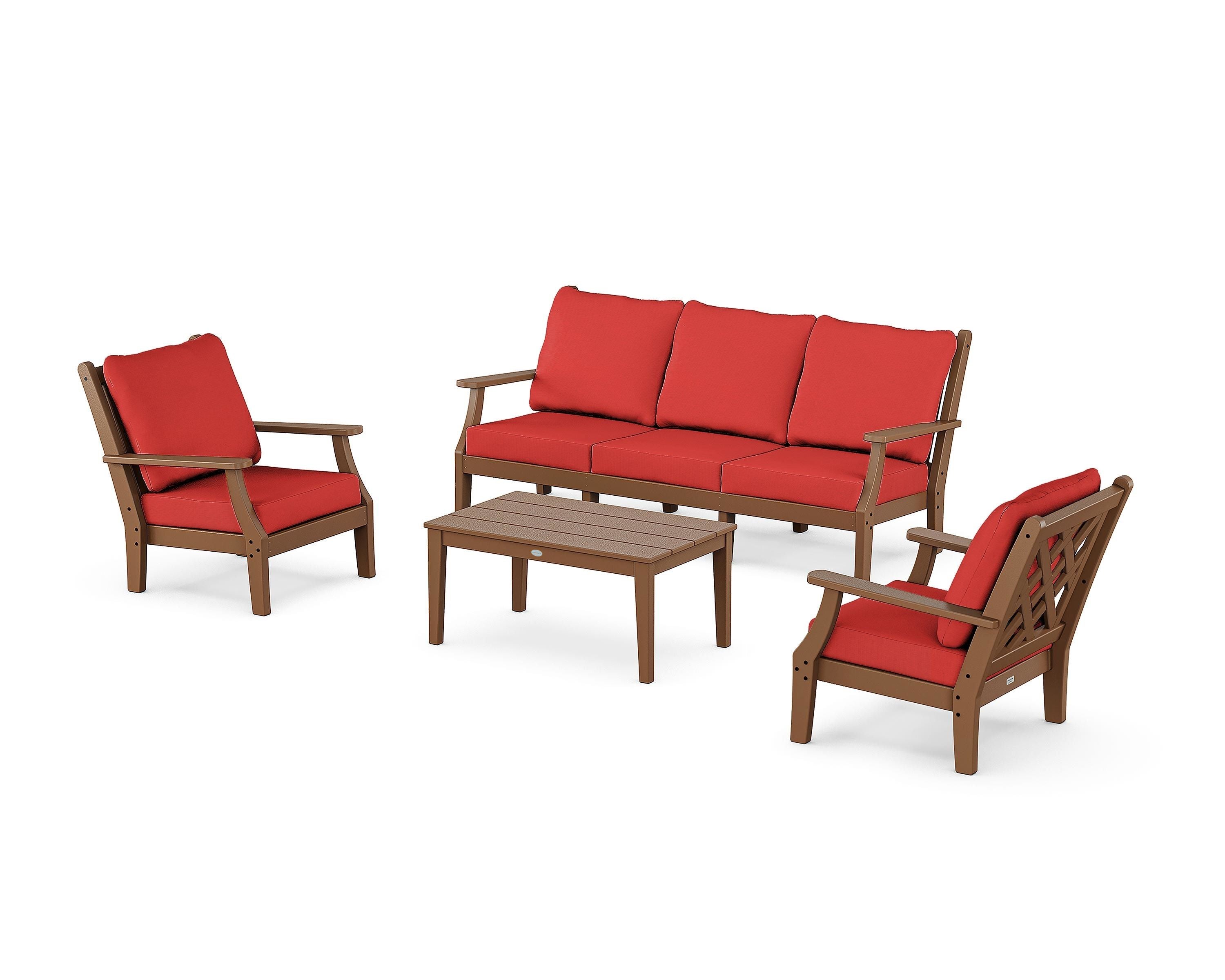 Country Living Wovendale 4-Piece Deep Seating Set with Sofa in Teak / Crimson Linen