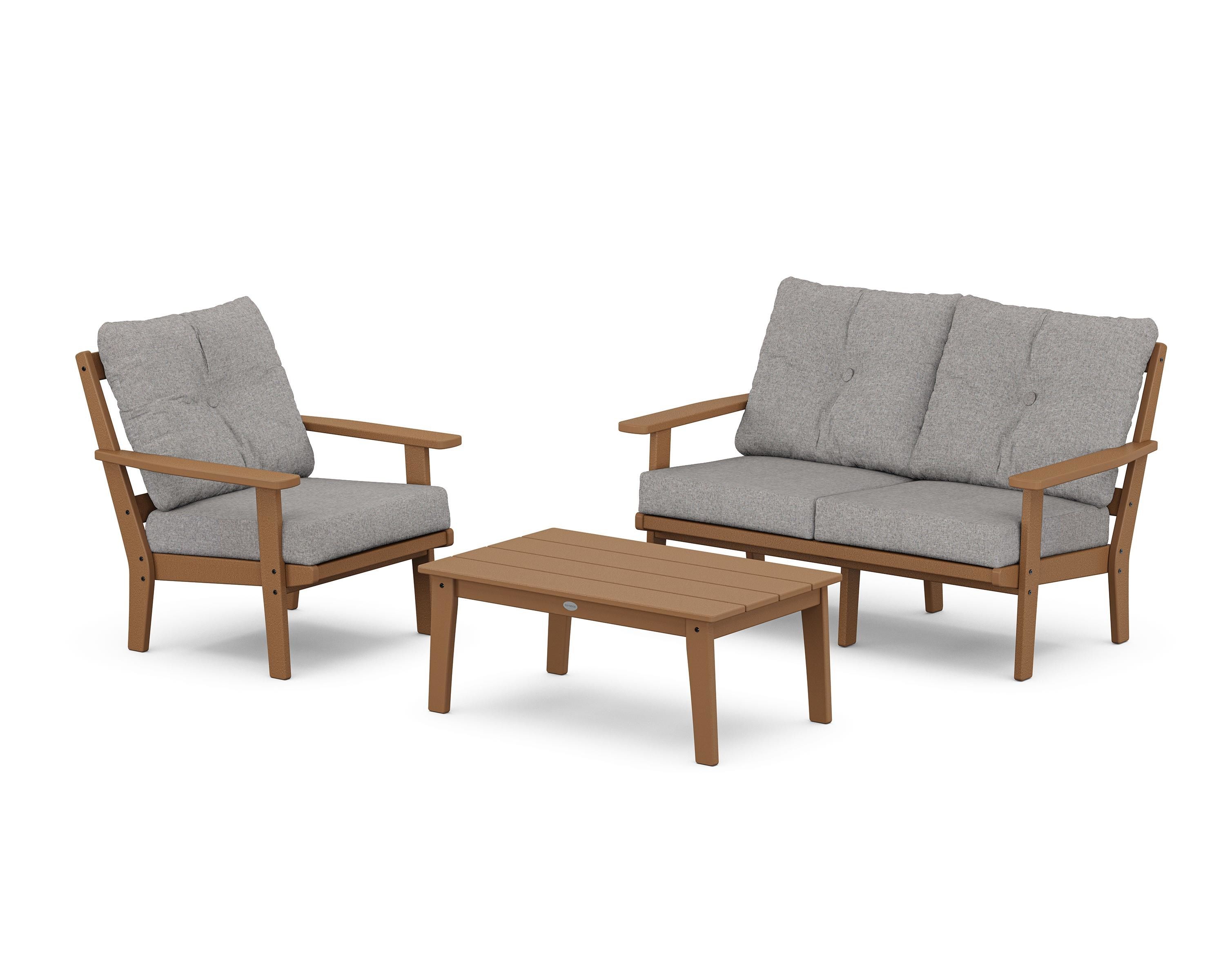 POLYWOOD® Oxford 3-Piece Deep Seating Set with Loveseat in Teak / Grey Mist