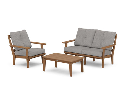 POLYWOOD® Oxford 3-Piece Deep Seating Set with Loveseat in Teak / Grey Mist