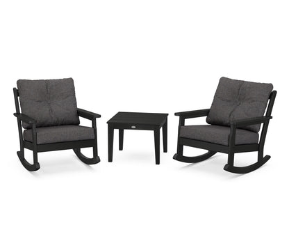 POLYWOOD® Vineyard 3-Piece Deep Seating Rocker Set in Black / Ash Charcoal