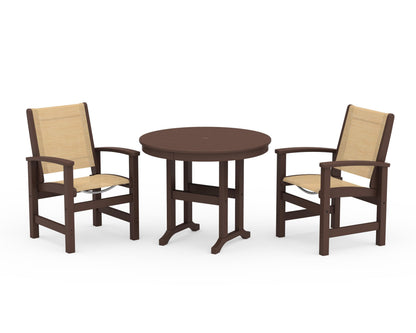POLYWOOD® Coastal 3-Piece Round Dining Set in Mahogany / Dupioni Apricot Sling
