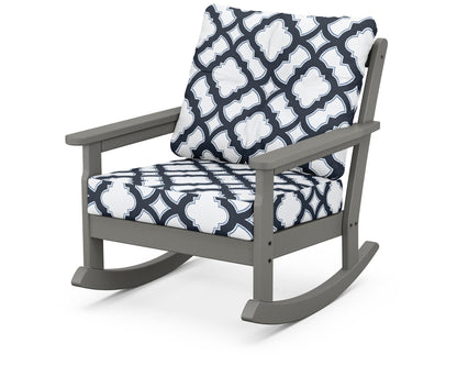 POLYWOOD® Vineyard Deep Seating Rocking Chair in Slate Grey / Trellis Marine Indigo