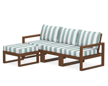 POLYWOOD® EDGE 4-Piece Modular Deep Seating Set with Ottoman in Teak / Cabana Stripe Glacier Spa