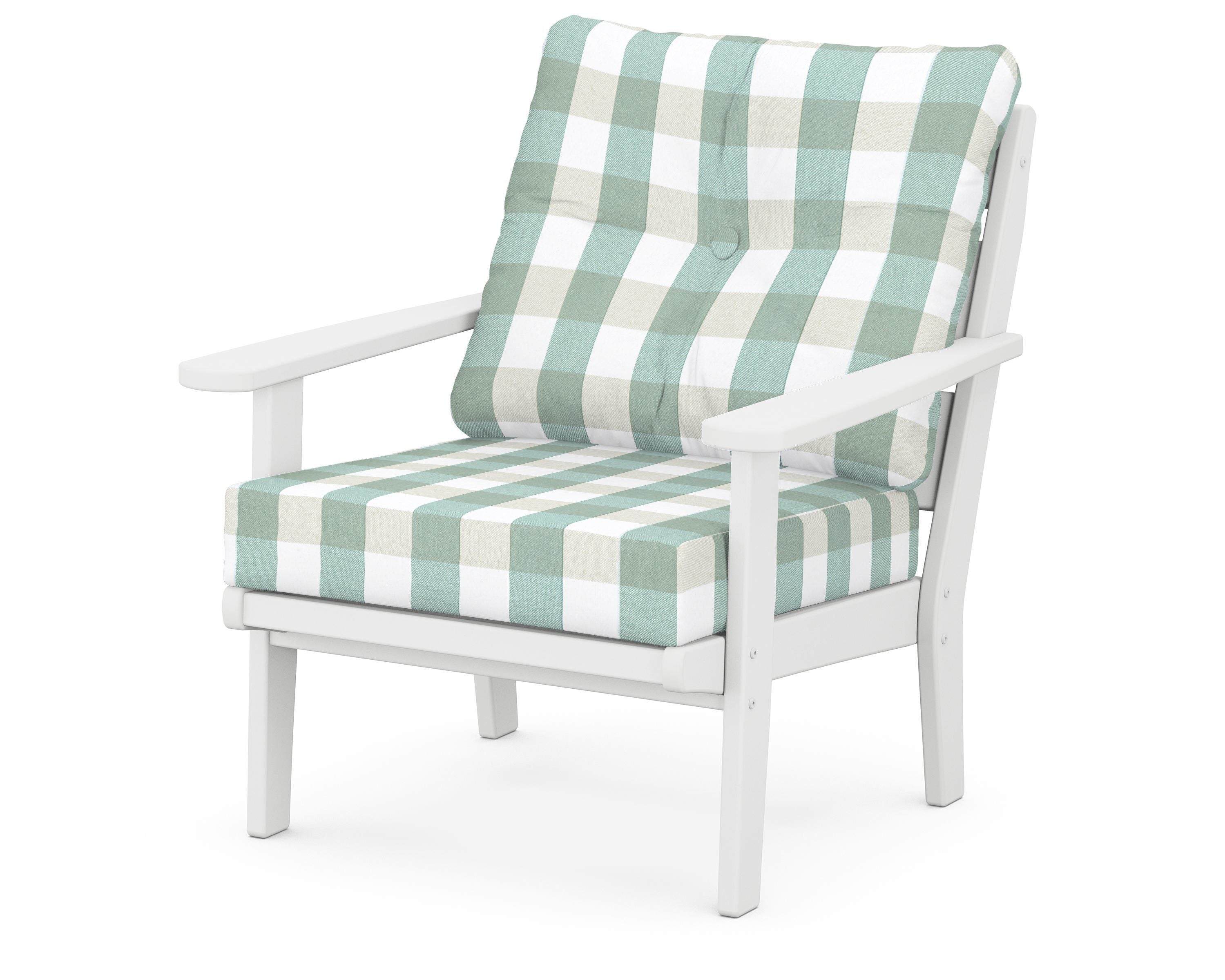 POLYWOOD® Lakeside Deep Seating Chair in White / Buffalo Plaid Glacier Spa