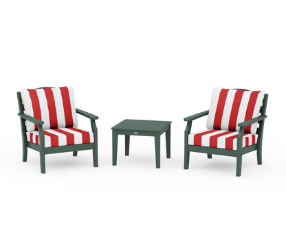 Draper James™ by  POLYWOOD® Savannah 3-Piece Deep Seating Set in Green / Cabana Stripe Crimson