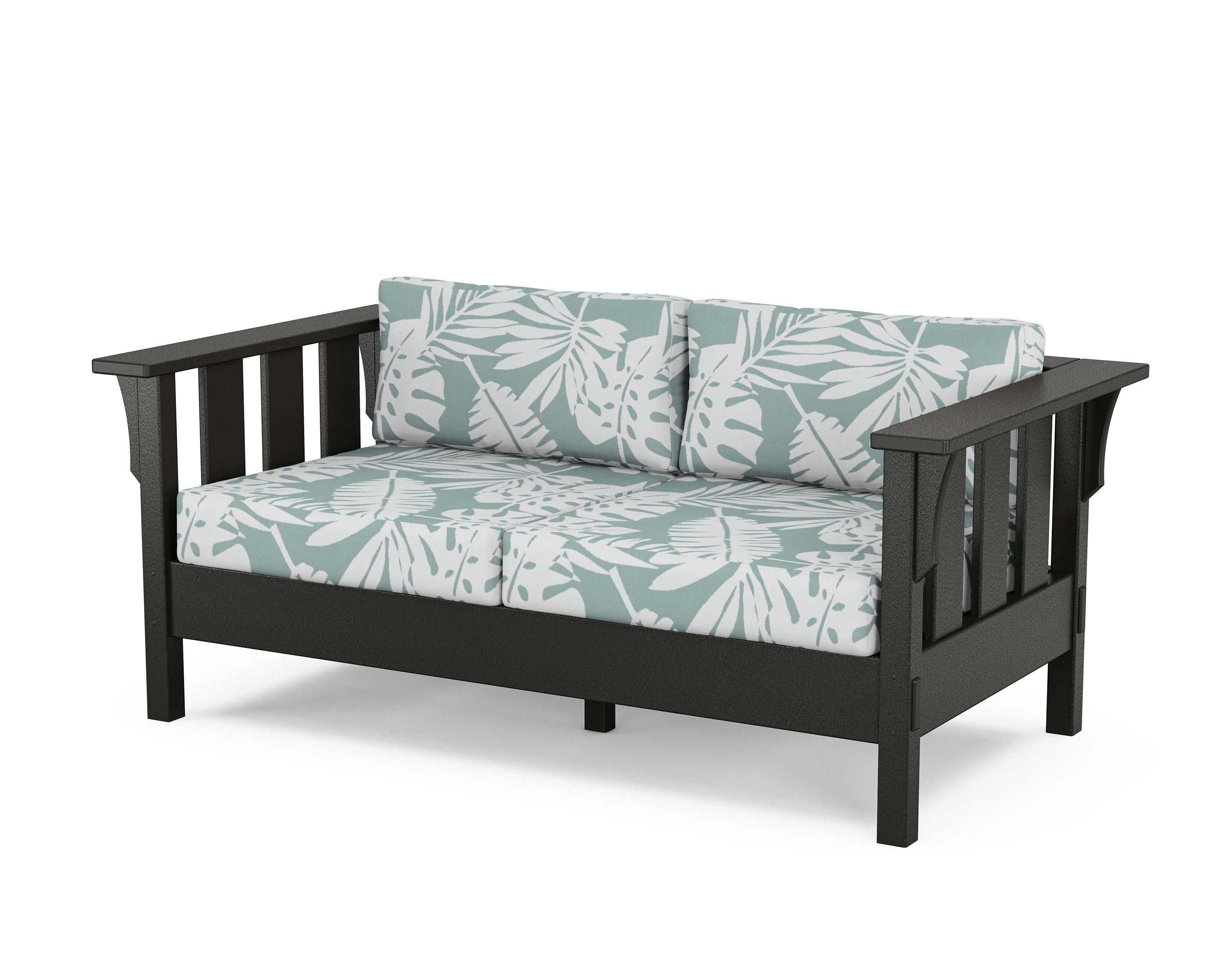 Martha Stewart by POLYWOOD® Acadia Deep Seating Loveseat in Black / Leaf Glacier Spa