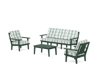 POLYWOOD® Prairie 4-Piece Deep Seating Set with Sofa in Green / Buffalo Plaid Glacier Spa