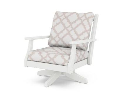 Country Living Wovendale Deep Seating Swivel Chair in White / Trellis Dune Burlap