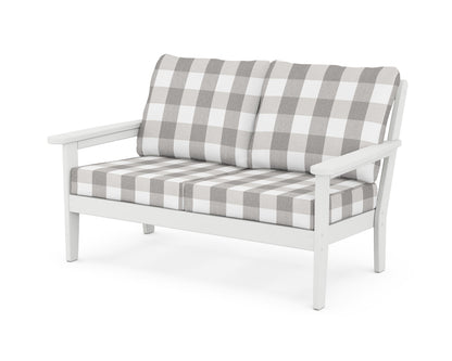 Country Living Cottage Deep Seating Loveseat in White / Buffalo Plaid Grey Mist