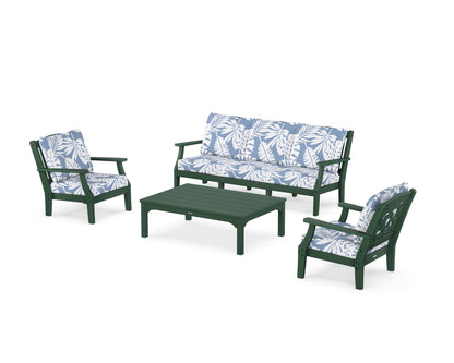 Martha Stewart by POLYWOOD® Chinoiserie 4-Piece Deep Seating Set with Sofa in Green / Leaf Sky Blue