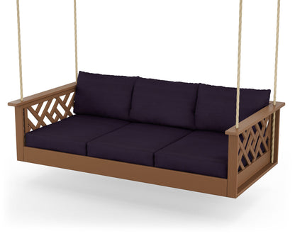 POLYWOOD® Chippendale Daybed Swing in Teak / Navy Linen