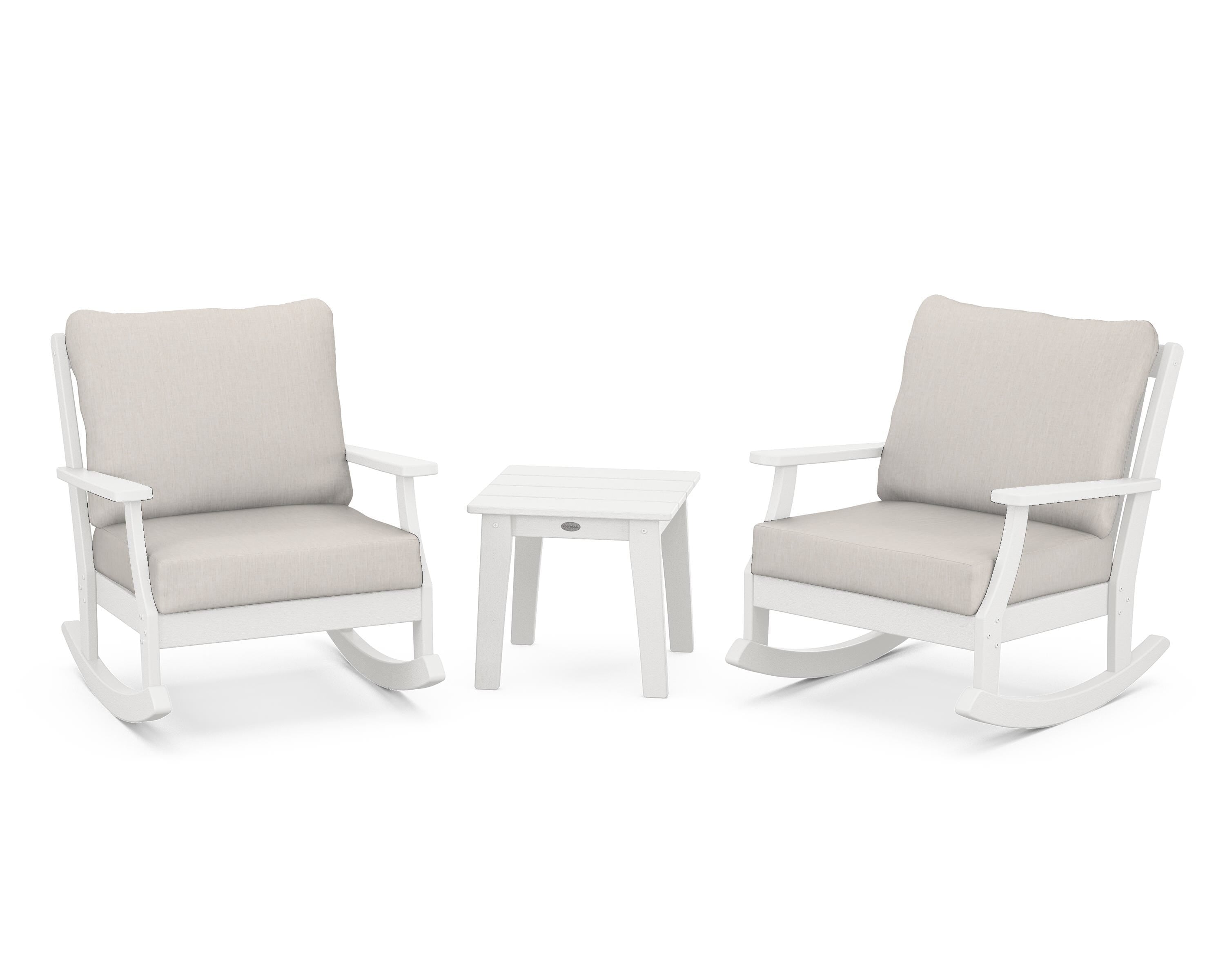 POLYWOOD® Braxton 3-Piece Deep Seating Rocker Set in Vintage White / Cast Ash