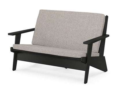POLYWOOD® Riviera Modern Lounge Loveseat in Black / Weathered Tweed