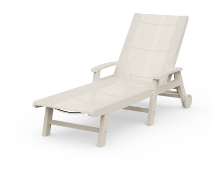 POLYWOOD® Coastal Chaise with Wheels in Sand / Parchment Sling