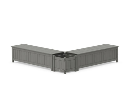 POLYWOOD® 60" Vineyard L- Shaped Planter Storage Bench Set in Slate Grey