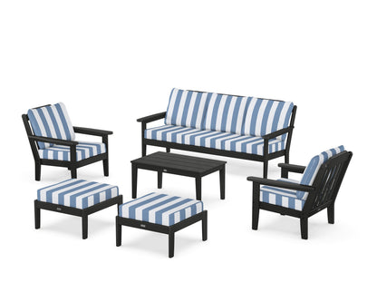 Country Living Cottage 6-Piece Lounge Sofa Set in Black / Cabana Stripe Sky Blue