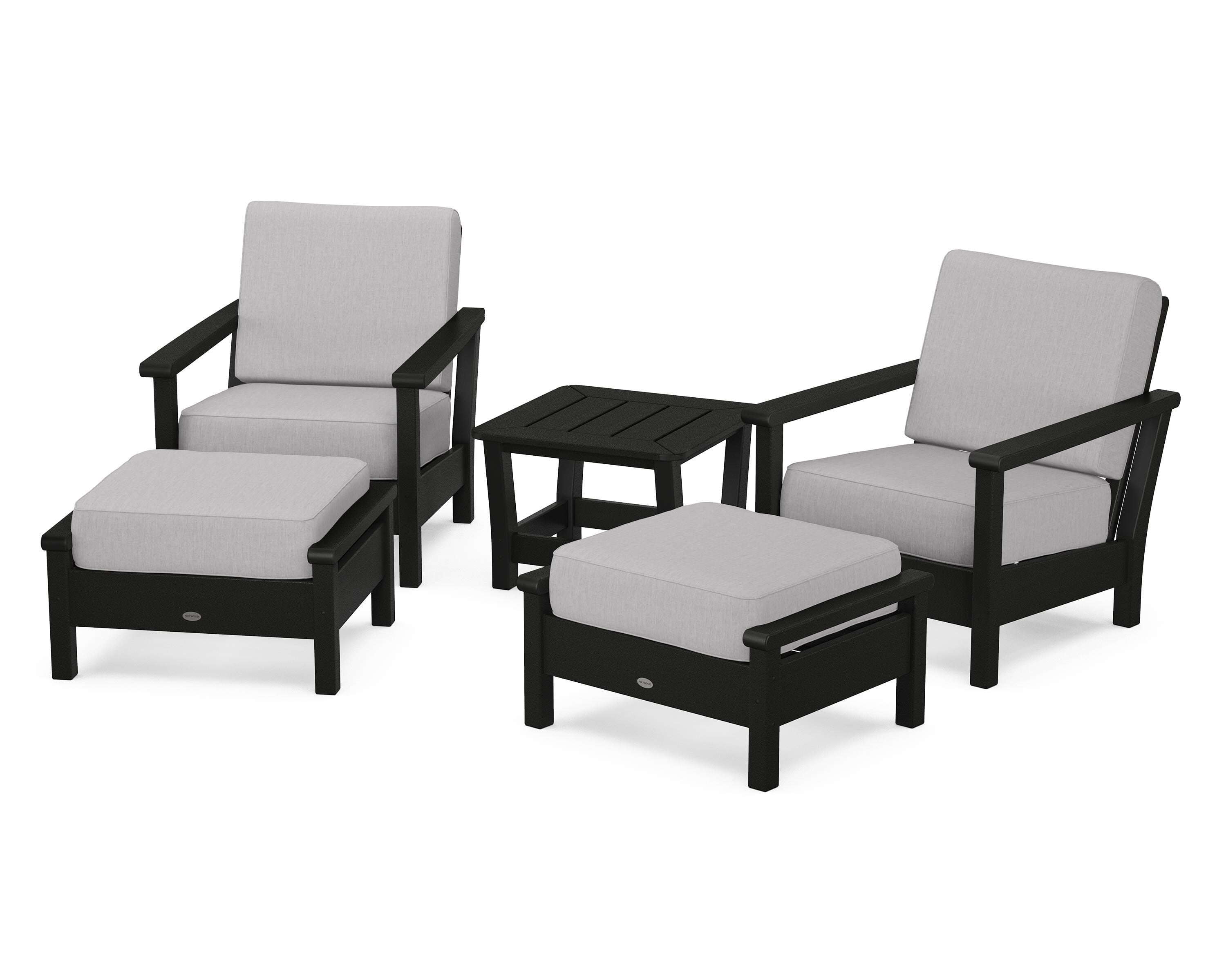 POLYWOOD® Harbour 5-Piece Deep Seating Chair Set in Black / Granite