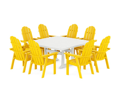 POLYWOOD® Vineyard Curveback Adirondack 9-Piece Nautical Trestle Dining Set in Lemon / White