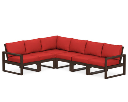 POLYWOOD® EDGE 6-Piece Modular Deep Seating Set in Mahogany / Crimson Linen