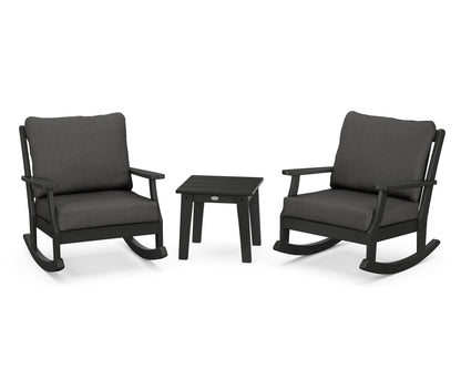 POLYWOOD® Braxton 3-Piece Deep Seating Rocker Set in Black / Spectrum Carbon