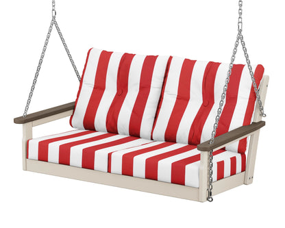 POLYWOOD® Vineyard Deep Seating Swing in Sand / Kona / Cabana Stripe Crimson