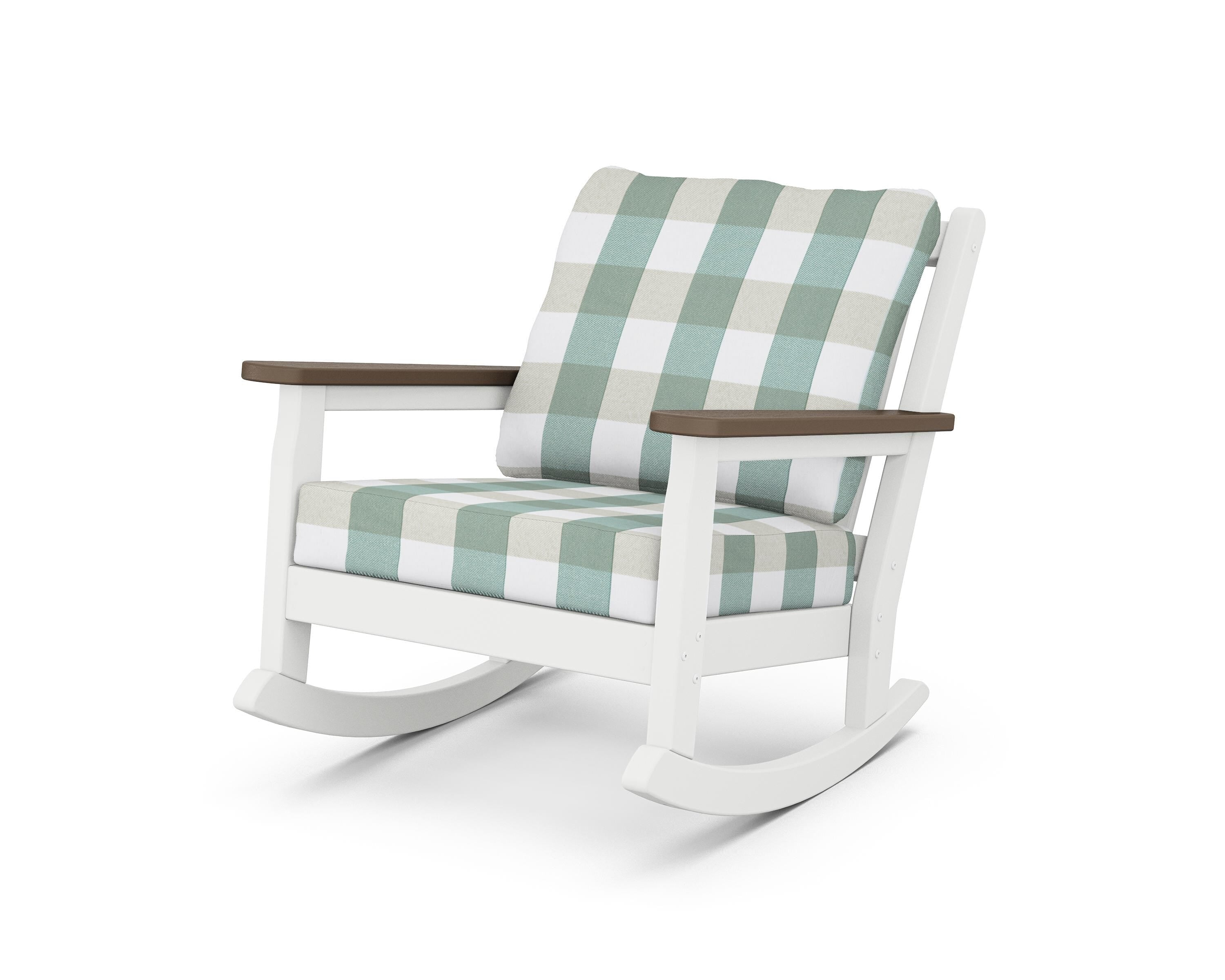 POLYWOOD® Chippendale Deep Seating Rocking Chair in White / Kona / Buffalo Plaid Glacier Spa
