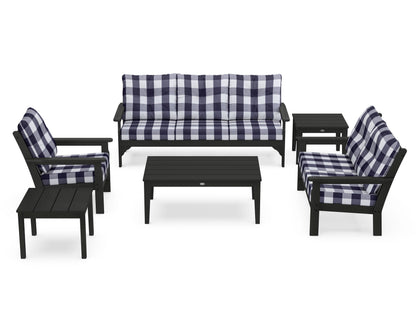 POLYWOOD® Vineyard 6-Piece Deep Seating Set in Green / Buffalo Plaid Navy
