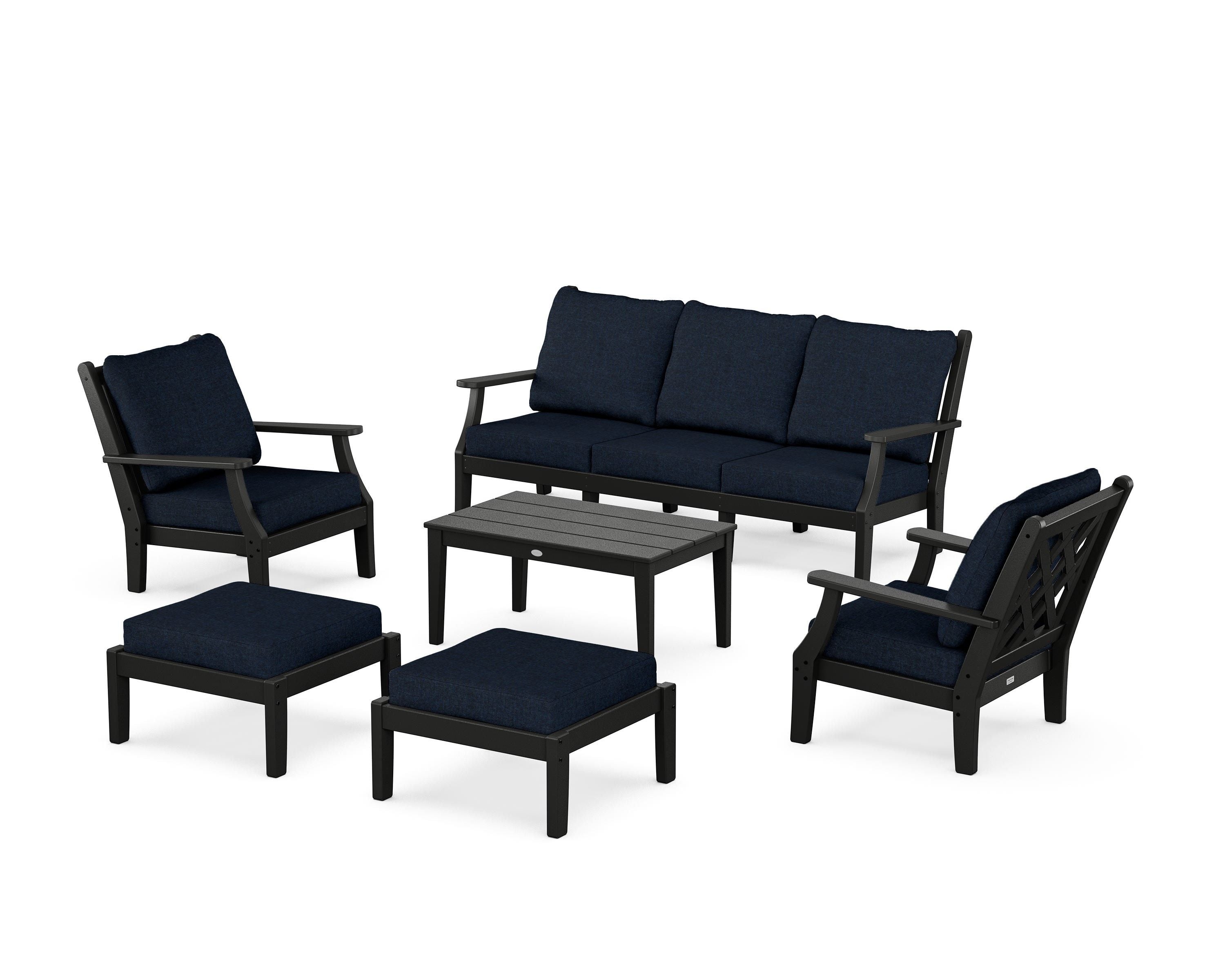 Country Living Wovendale 6-Piece Lounge Sofa Set in Black / Marine Indigo