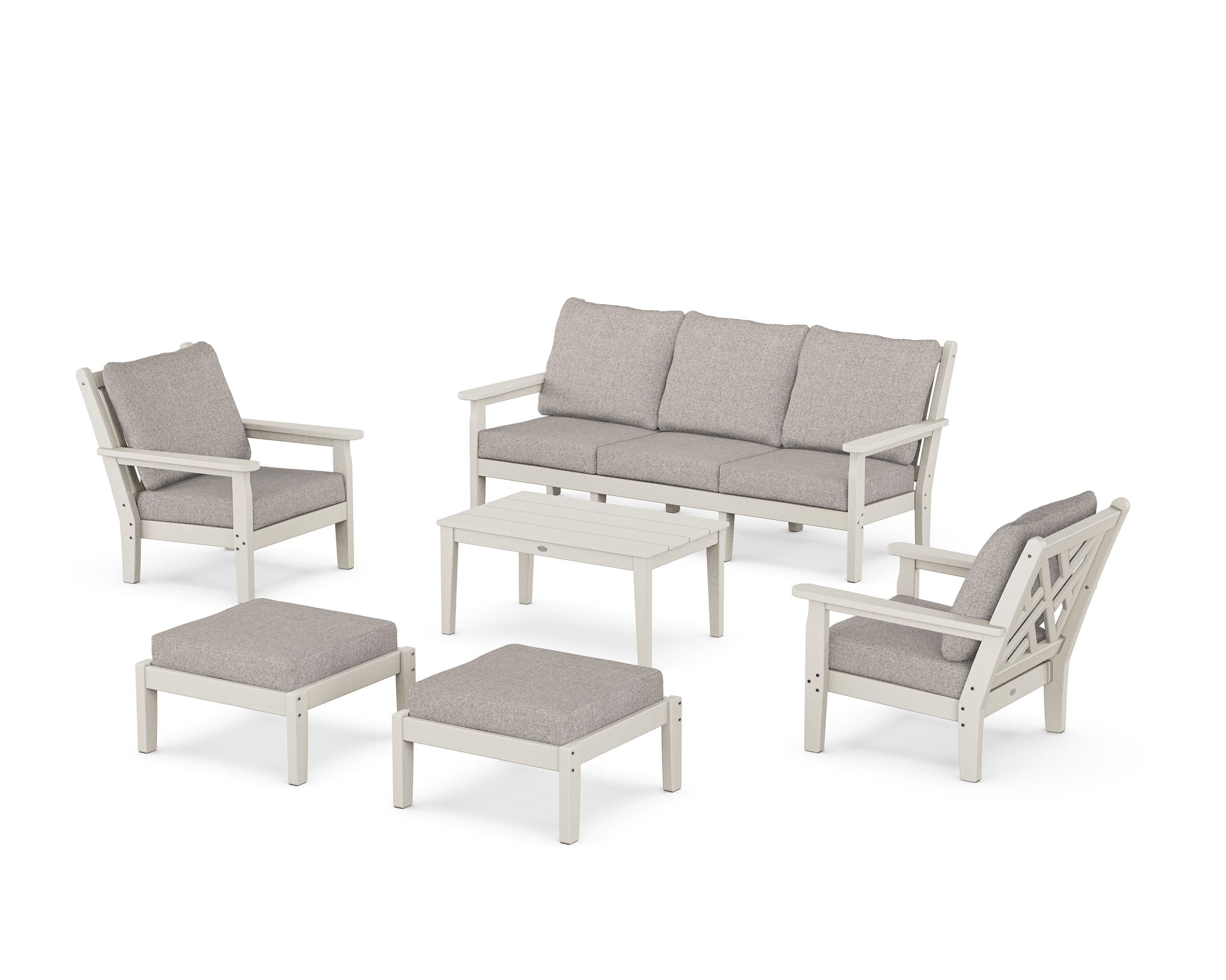 POLYWOOD® Chippendale 6-Piece Lounge Sofa Set in Sand / Weathered Tweed