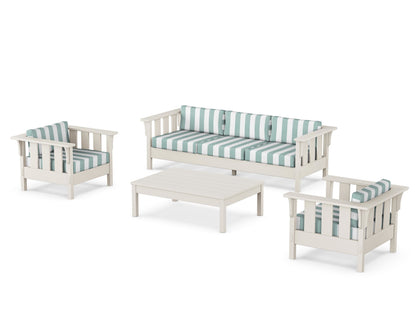 Martha Stewart by POLYWOOD® Acadia 4-Piece Deep Seating Set with Sofa in Sand / Cabana Stripe Glacier Spa