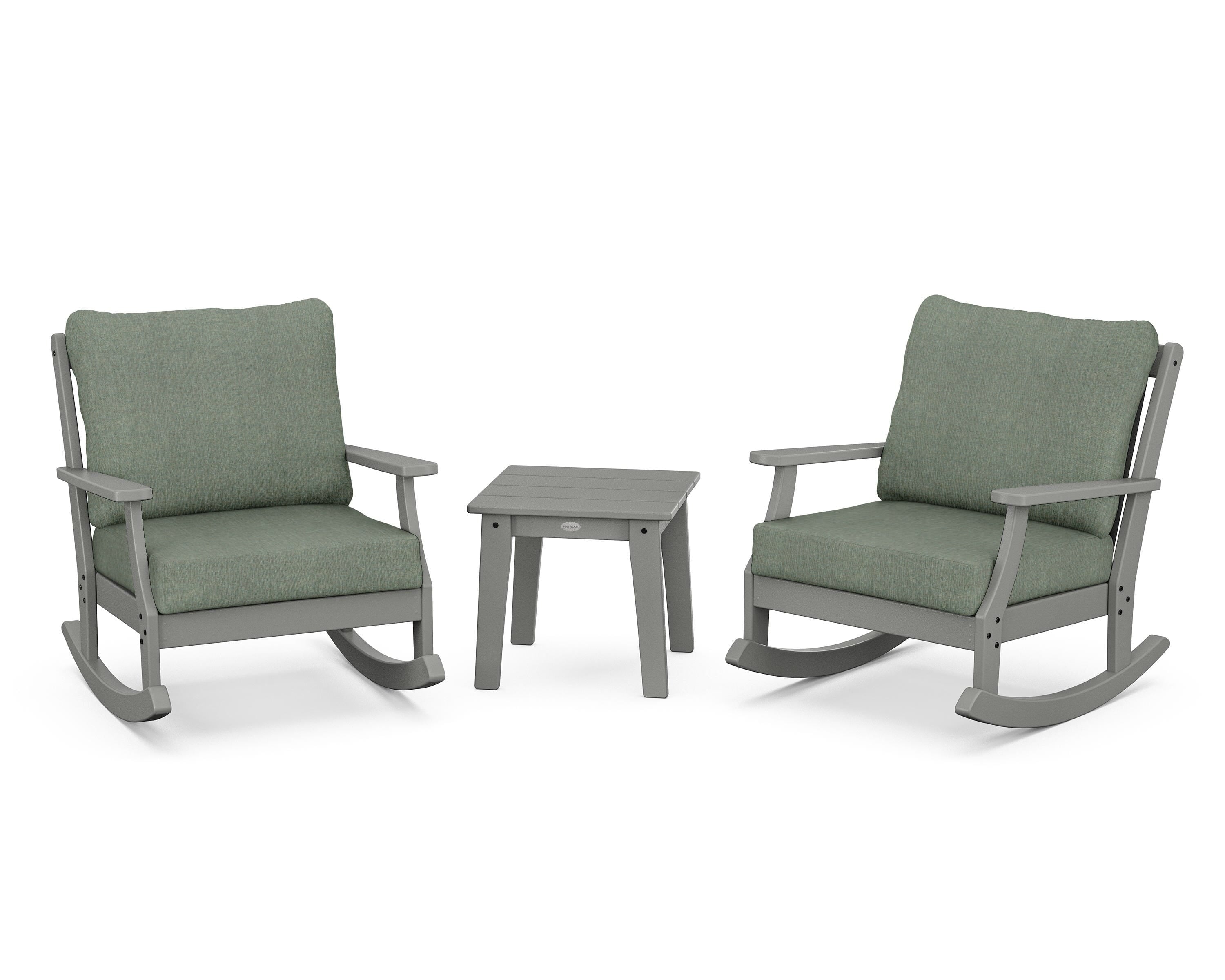 POLYWOOD® Braxton 3-Piece Deep Seating Rocker Set in Slate Grey / Cast Sage