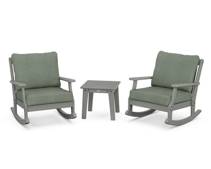 POLYWOOD® Braxton 3-Piece Deep Seating Rocker Set in Slate Grey / Cast Sage