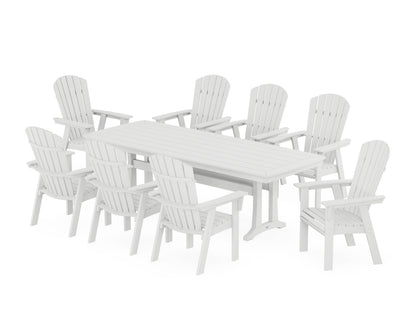 POLYWOOD® Nautical Curveback Adirondack 9-Piece Dining Set with Trestle Legs in White