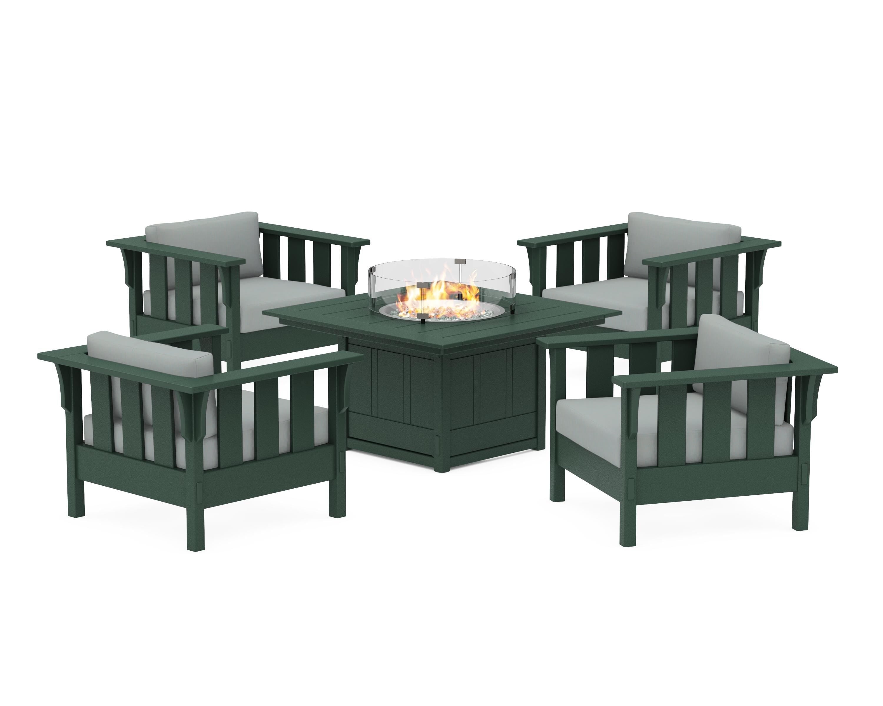Martha Stewart by POLYWOOD® Acadia 5-Piece Deep Seating Set with Fire Pit Table in Green / Spa