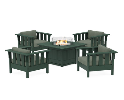 Martha Stewart by POLYWOOD® Acadia 5-Piece Deep Seating Set with Fire Pit Table in Green / Cast Sage