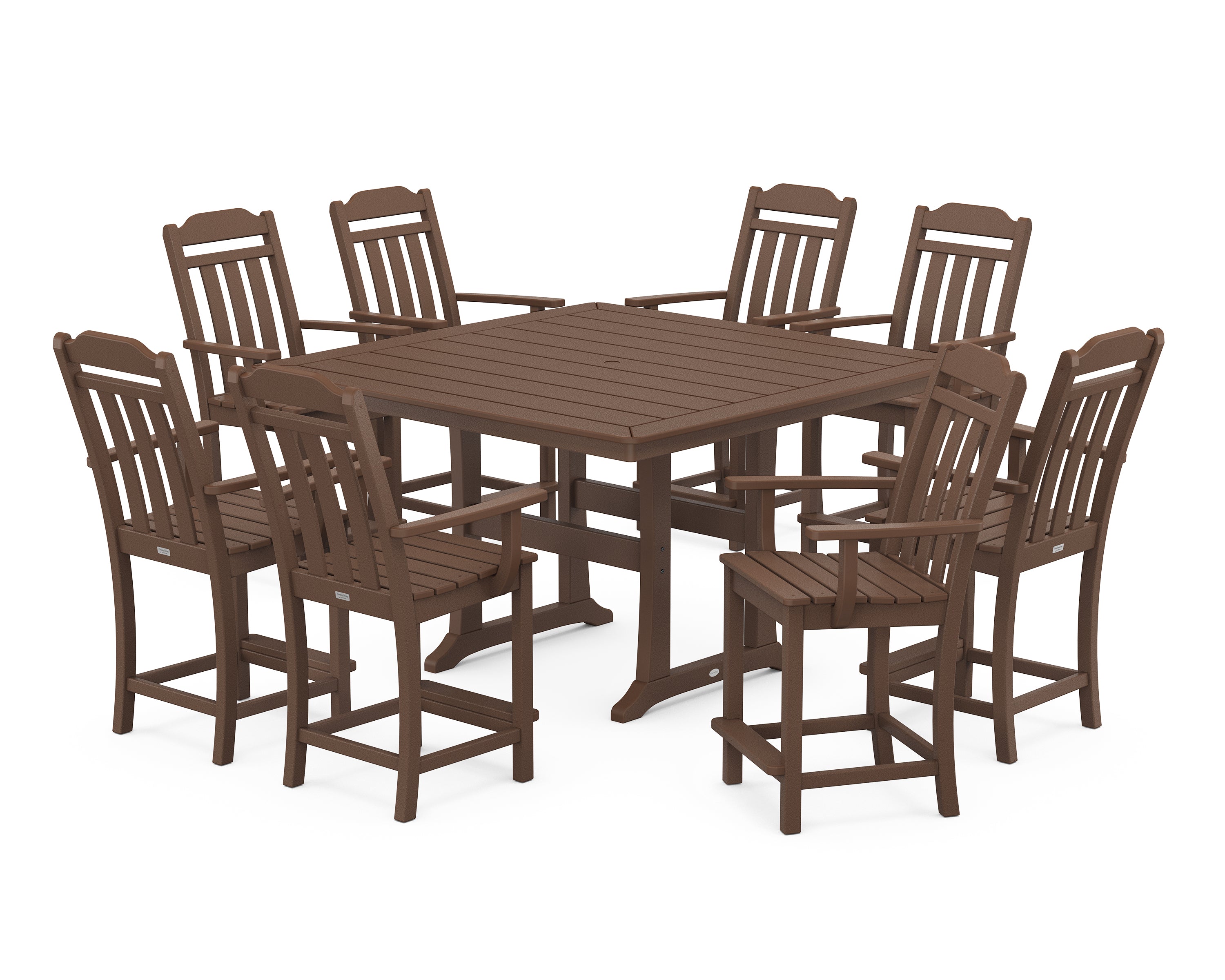 Country Living Cottage 9-Piece Square Counter Set with Trestle Legs in Mahogany