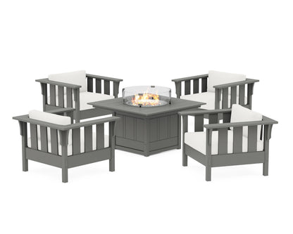 Martha Stewart by POLYWOOD® Acadia 5-Piece Deep Seating Set with Fire Pit Table in Slate Grey / Natural Linen
