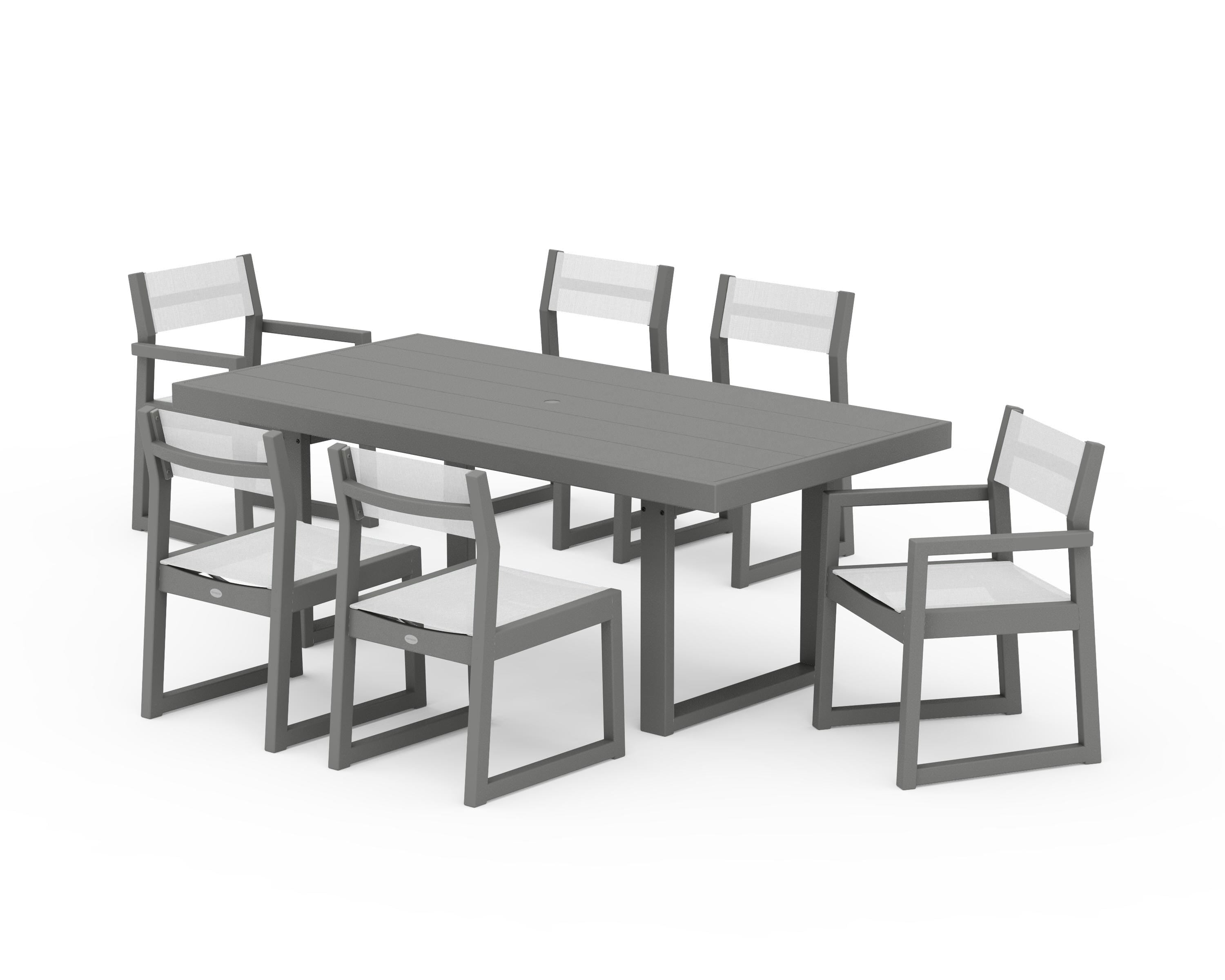 POLYWOOD® EDGE Sling 7-Piece Dining Set in Slate Grey / White Sling