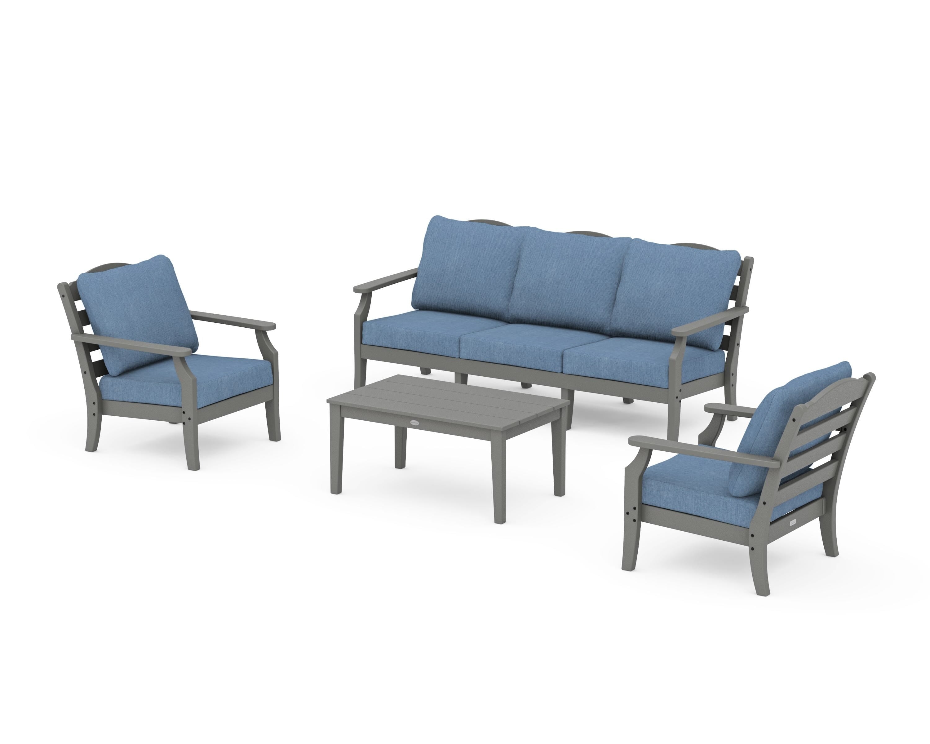 Draper James™ by  POLYWOOD® Savannah 4-Piece Deep Seating Set with Sofa in Slate Grey / Sky Blue