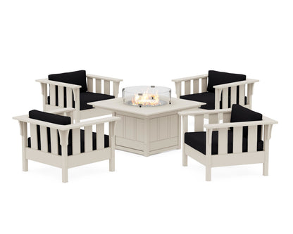 Martha Stewart by POLYWOOD® Acadia 5-Piece Deep Seating Set with Fire Pit Table in Sand / Midnight Linen