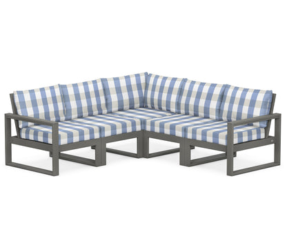 POLYWOOD® EDGE 5-Piece Modular Deep Seating Set in Slate Grey / Buffalo Plaid Sky Blue