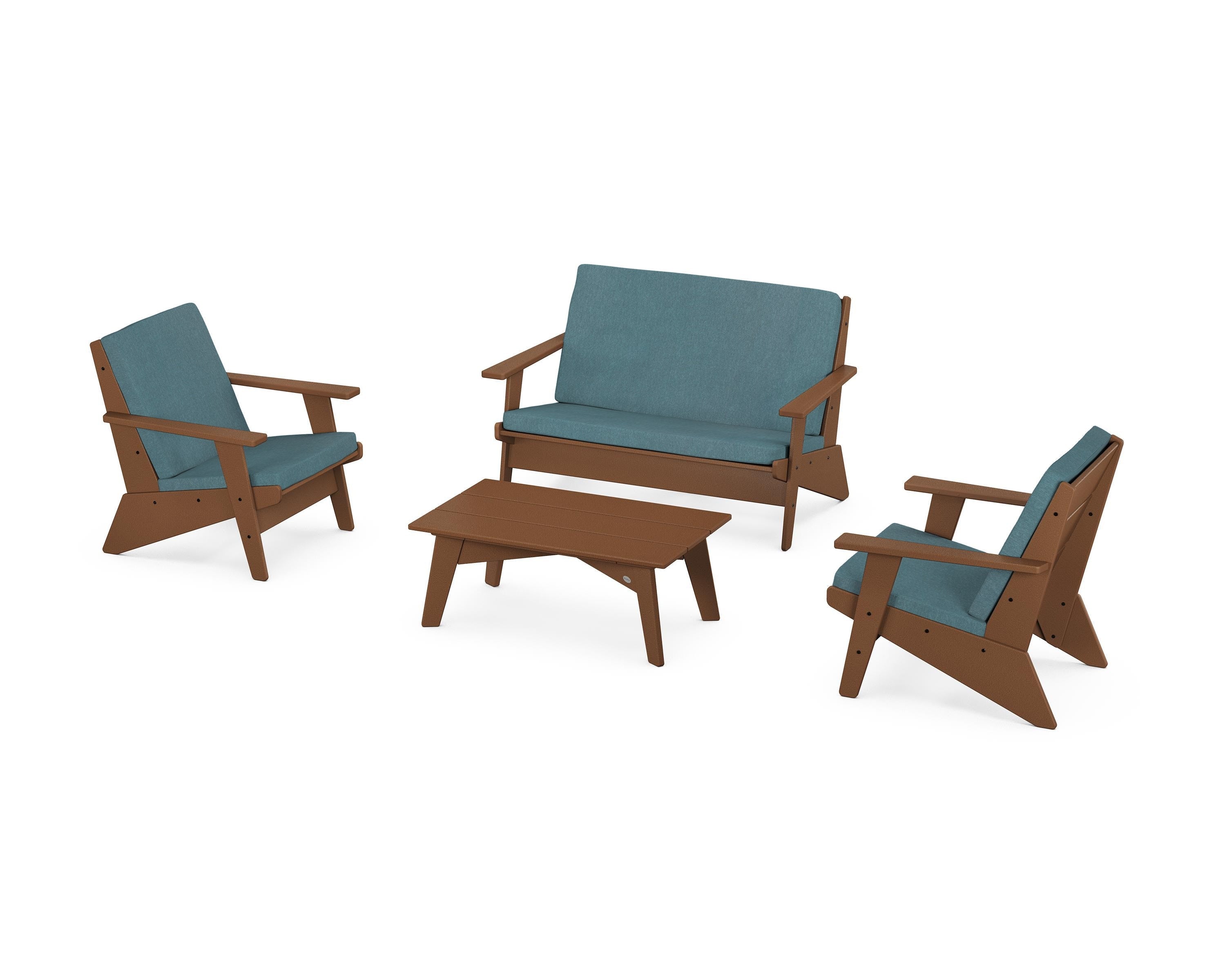 POLYWOOD® Riviera Modern Lounge 4-Piece Set in Teak / Ocean Teal