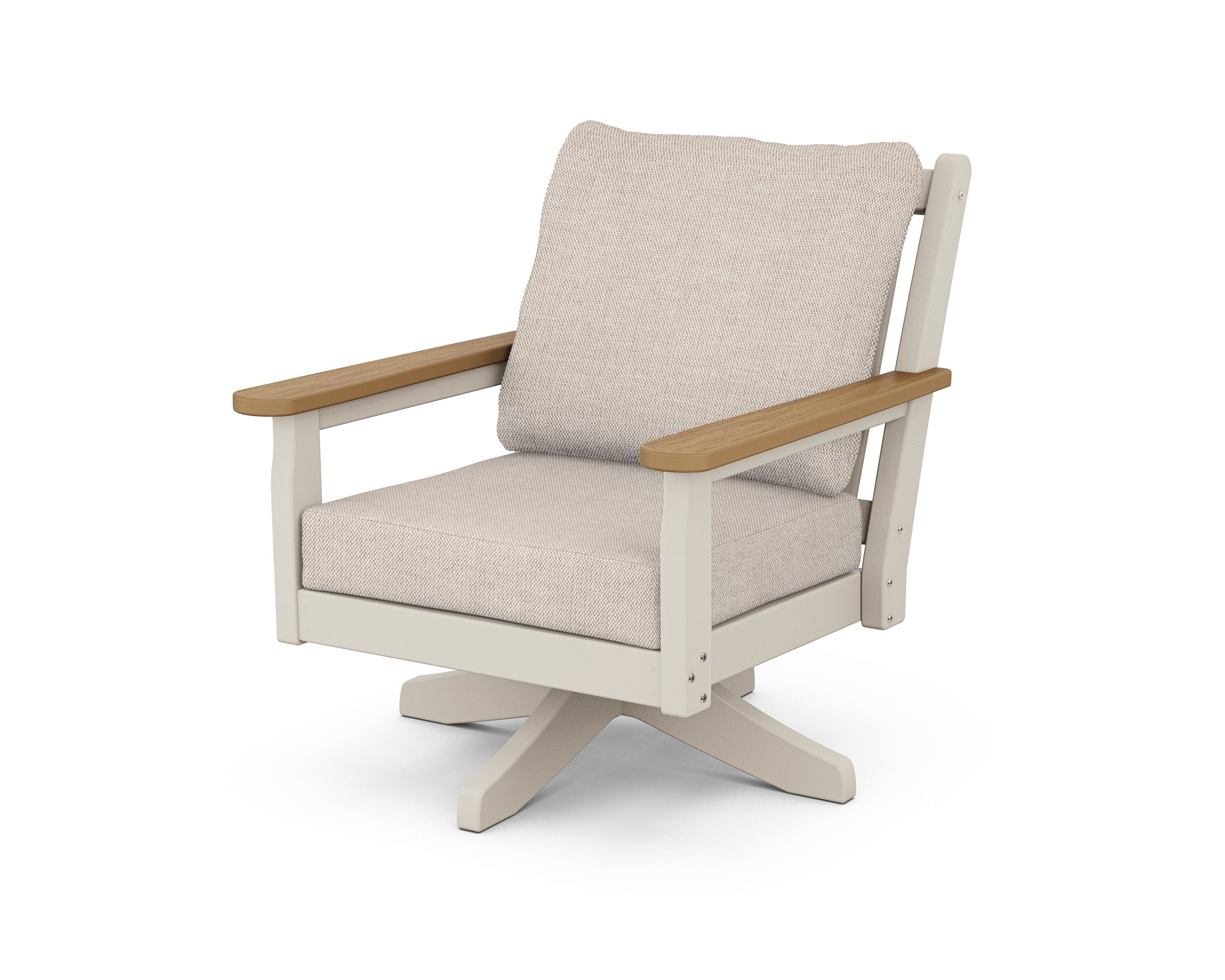 POLYWOOD® Chippendale Deep Seating Swivel Chair in Sand / Natural / Blend Linen