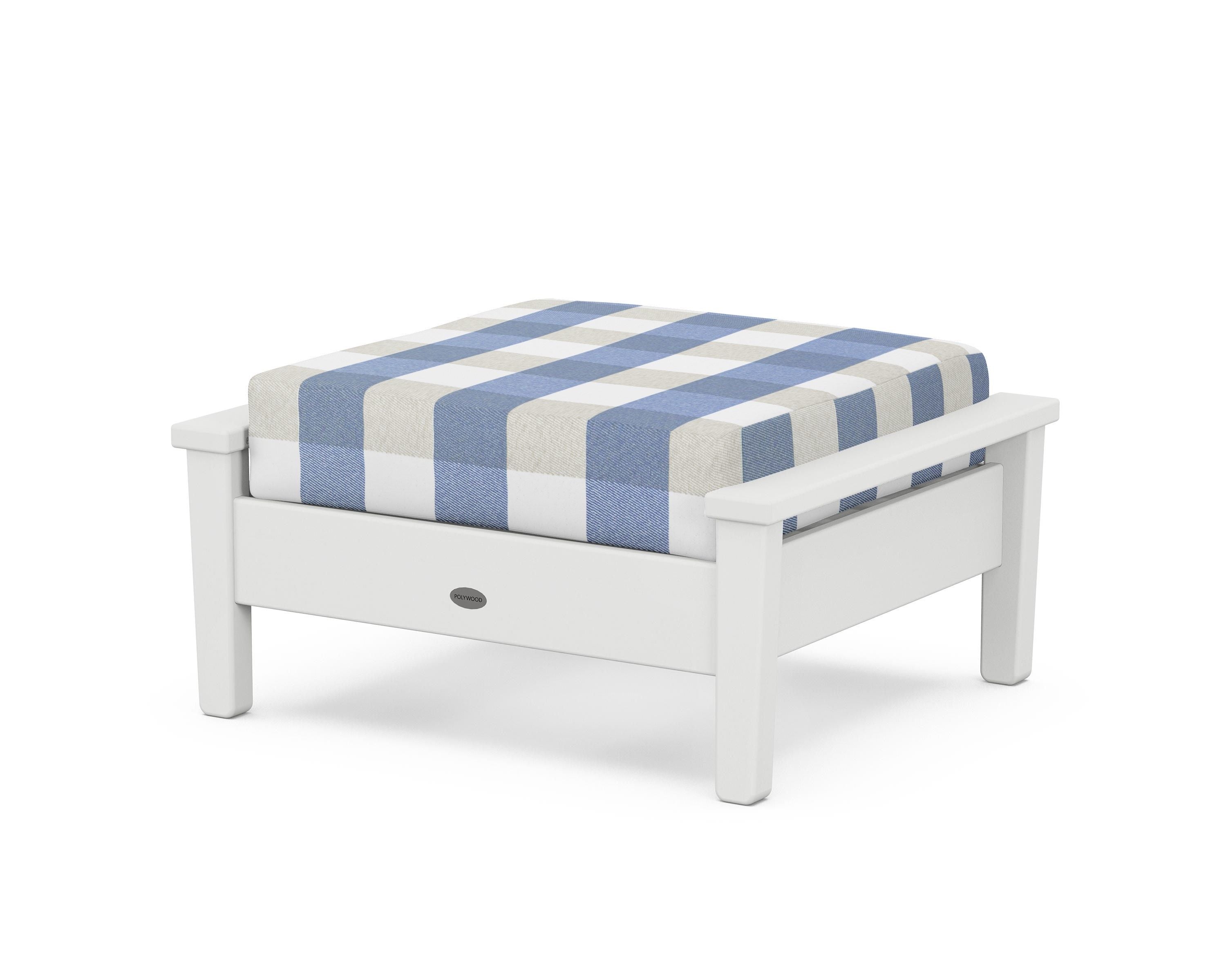 POLYWOOD® Prescott Deep Seating Ottoman in White / Buffalo Plaid Sky Blue